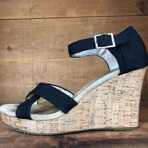 🔥Toms | Black Strappy Cork Wedge Sandals